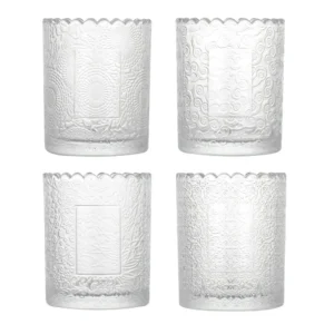 4 glazen kaarsenhouders met reliëf