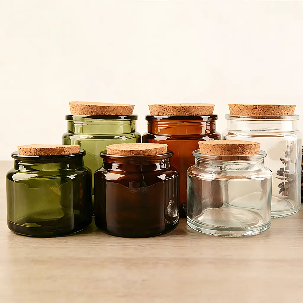 skleněné nádoby s korkovými víčky