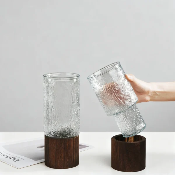 wood and glass vase