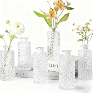 vintage clear glass bud vase